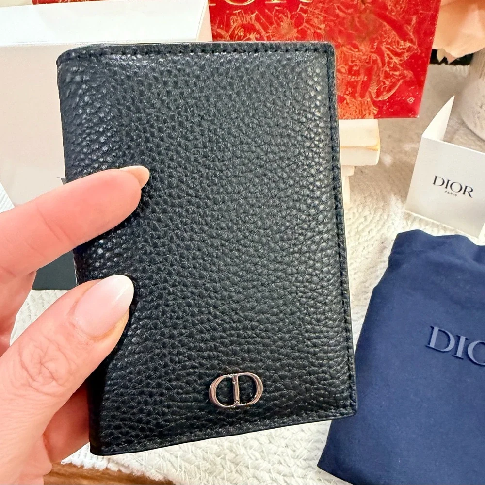 Dior Parfums Black Textured Leather Card Holder with dust bag - NIB